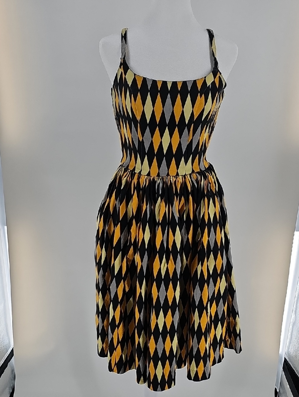 Pinup Couture Yellow & Black Harlequin Spaghetti Strap Mini Dress